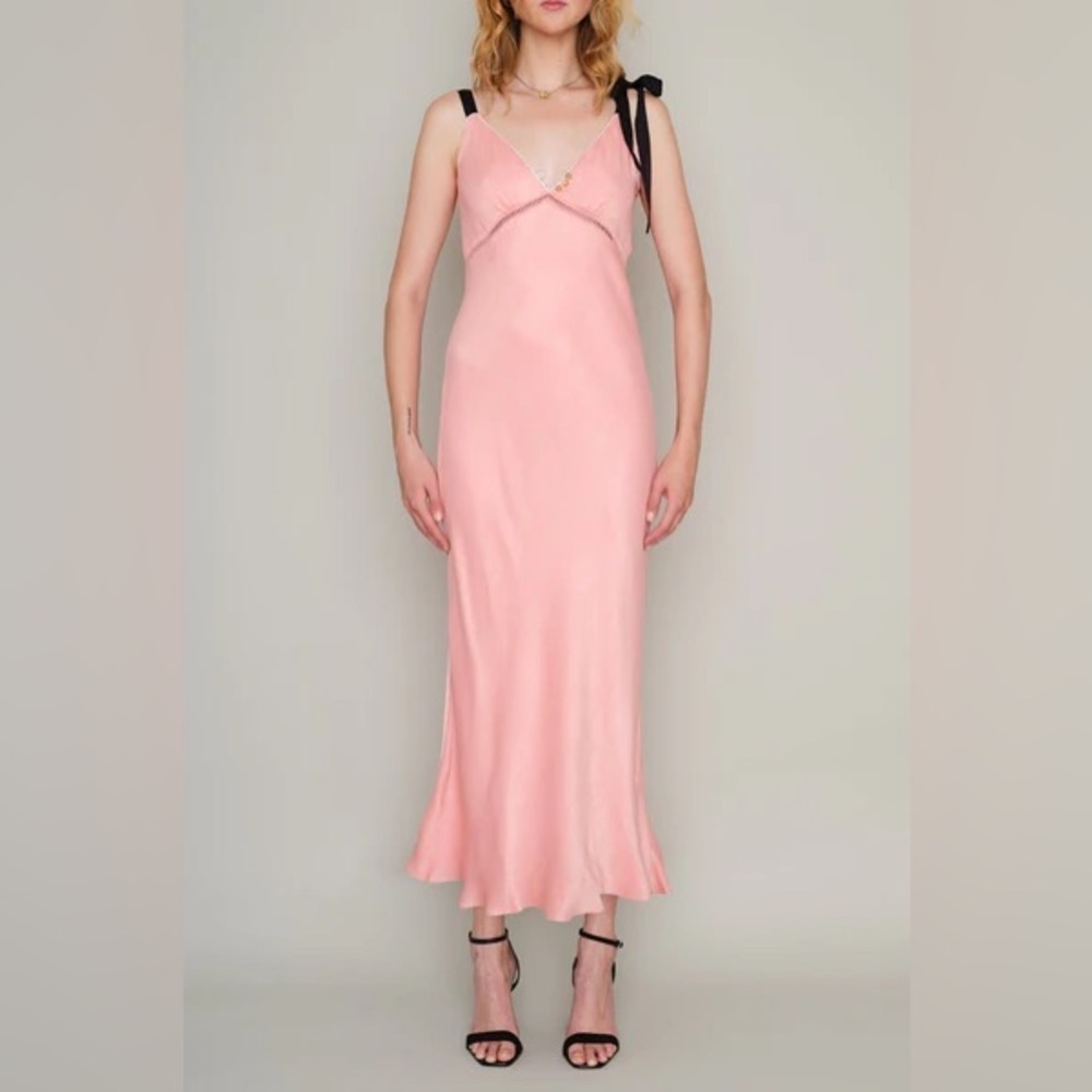 Richard S Radcliffe Clerkenwell Contrast Midi Dress Peach 4 Flowy Romantic - Picture 1 of 9